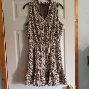 Saks Fifth Avenue Chiffon Dress Sz Medium Animal Leopard Print Ruffle Cottagecor